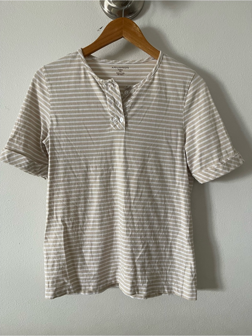 Appleseed's Men's Beige & White Stripe Henley Shirt